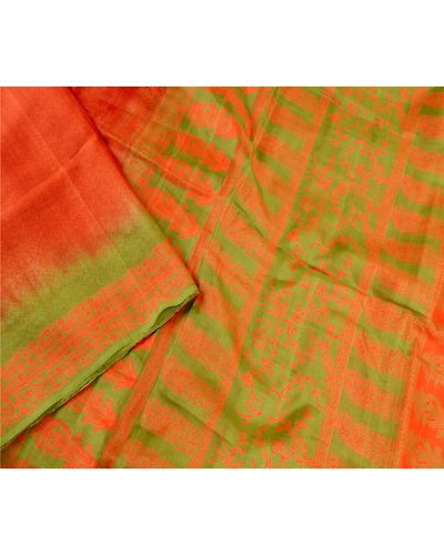 Sanskriti Vintage Orange Indian Sarees Pure Silk Printed Sari Soft Craft Fabric, PR-58456-Orange-Printed Floral Design-Pure Silk-1