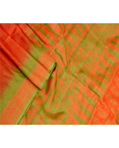 Sanskriti Vintage Orange Indian Sarees Pure Silk Printed Sari Soft Craft Fabric, PR-58456-Orange-Printed Floral Design-Pure Silk-2