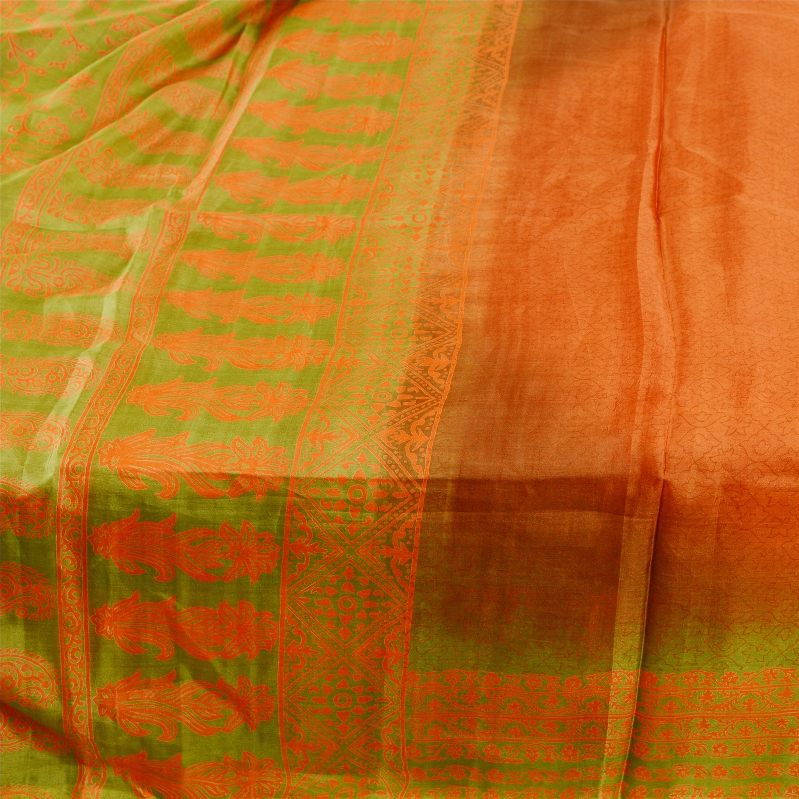 Sanskriti Vintage Orange Indian Sarees Pure Silk Printed Sari Soft Craft Fabric, PR-58456-Orange-Printed Floral Design-Pure Silk-3