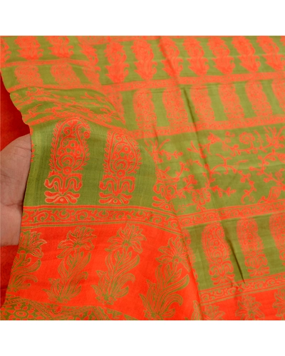 Sanskriti Vintage Orange Indian Sarees Pure Silk Printed Sari Soft Craft Fabric, PR-58456-Orange-Printed Floral Design-Pure Silk-5