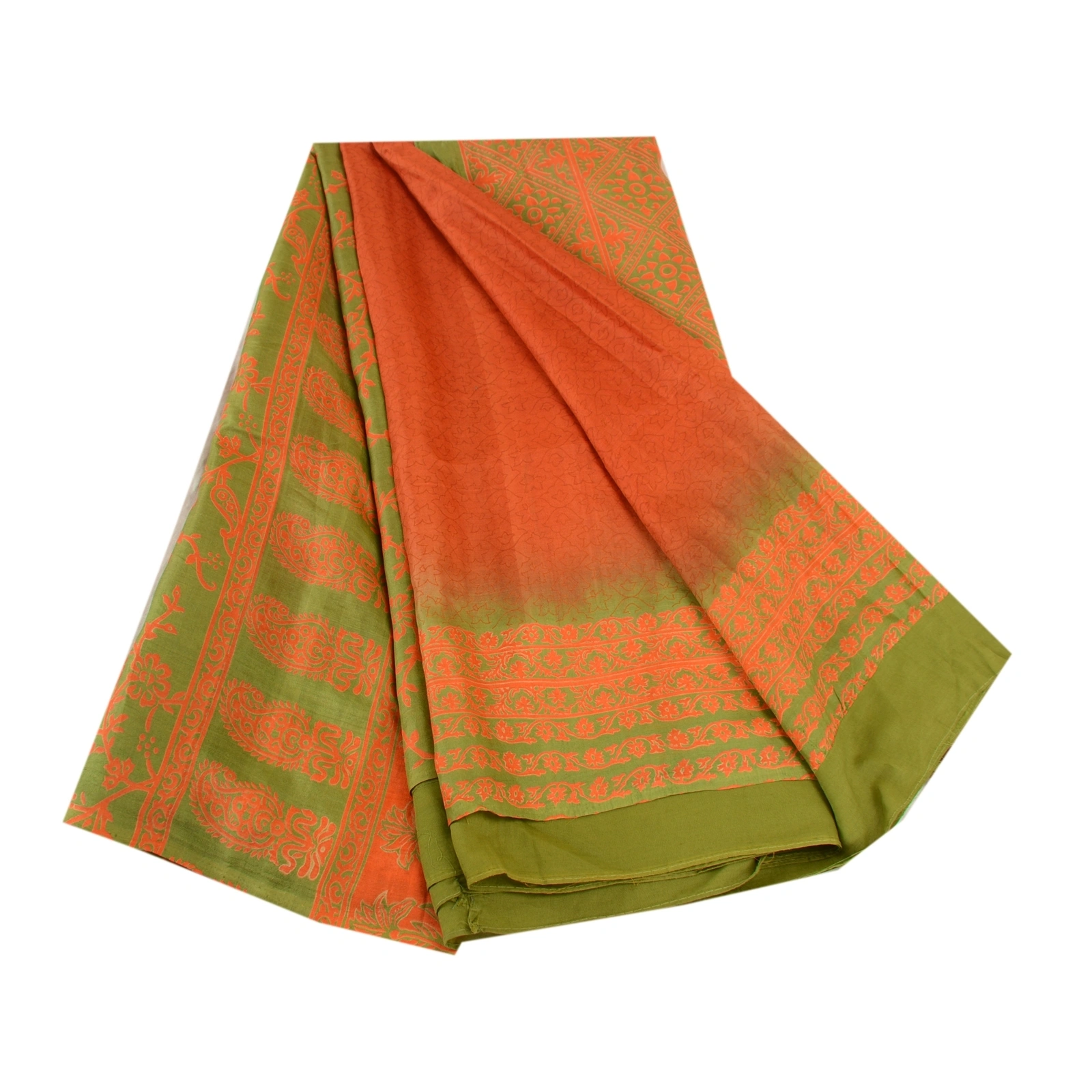 Sanskriti Vintage Orange Indian Sarees Pure Silk Printed Sari Soft Craft Fabric, PR-58456-Orange-Printed Floral Design-Pure Silk-6