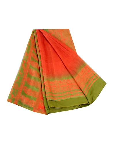 Sanskriti Vintage Orange Indian Sarees Pure Silk Printed Sari Soft Craft Fabric, PR-58456-Orange-Printed Floral Design-Pure Silk-6