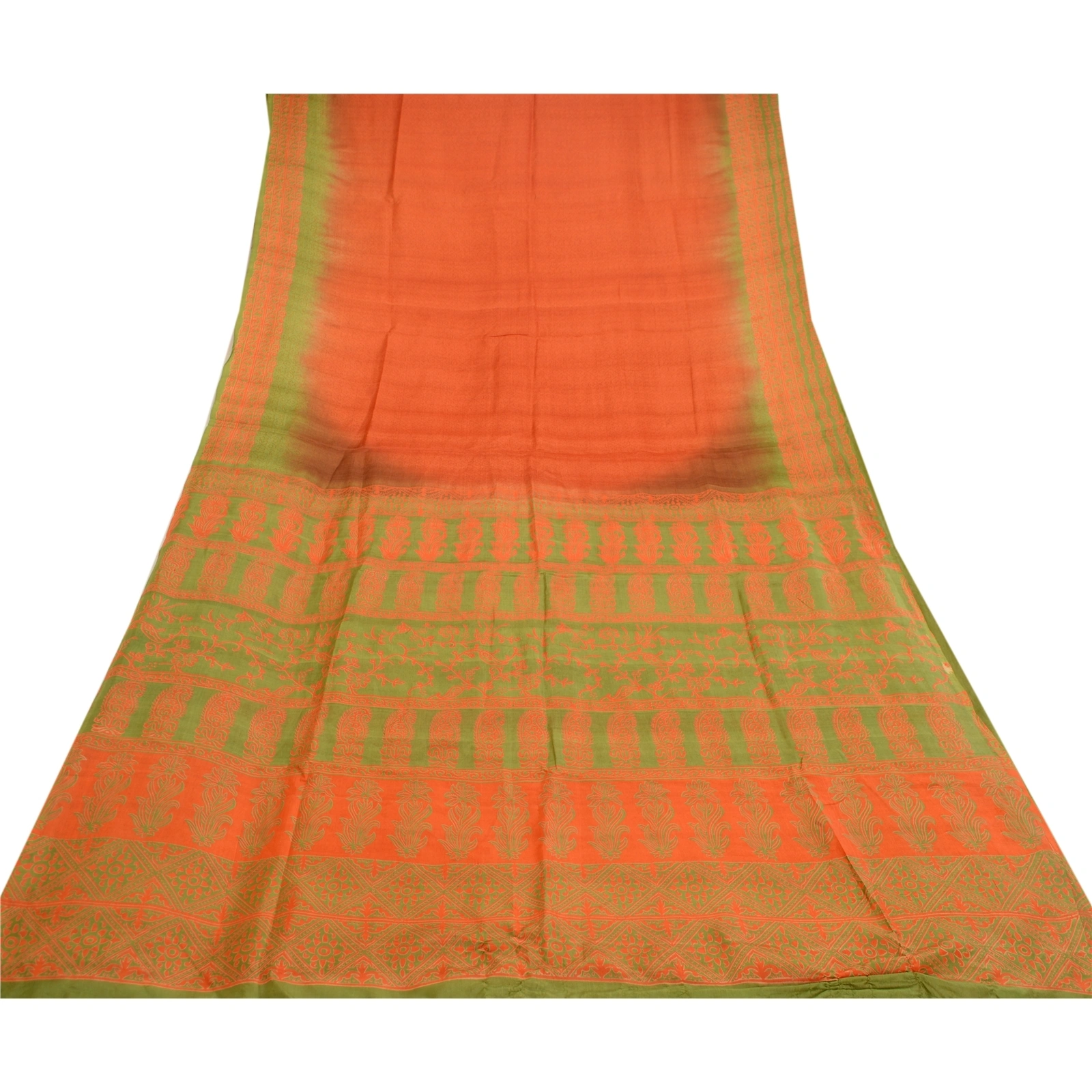 Sanskriti Vintage Orange Indian Sarees Pure Silk Printed Sari Soft Craft Fabric, PR-58456-Orange-Printed Floral Design-Pure Silk-7