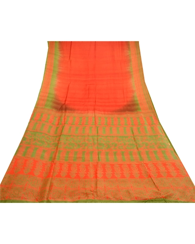 Sanskriti Vintage Orange Indian Sarees Pure Silk Printed Sari Soft Craft Fabric, PR-58456-Orange-Printed Floral Design-Pure Silk-7