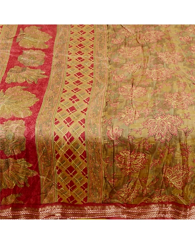 Sanskriti Vintage Green Indian Sarees Pure Silk Printed Sari 5Yd Craft Fabric, PR-58459-Green-Printed Floral Design-Pure Silk-3