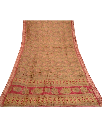 Sanskriti Vintage Green Indian Sarees Pure Silk Printed Sari 5Yd Craft Fabric, PR-58459-Green-Printed Floral Design-Pure Silk-7