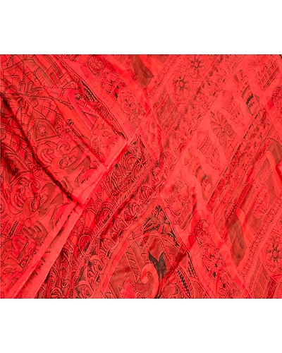 Sanskriti Vintage Red Indian Sarees 100% Pure Silk Printed Sari Craft Fabric, PR-58463-Red-100% Pure Silk-1