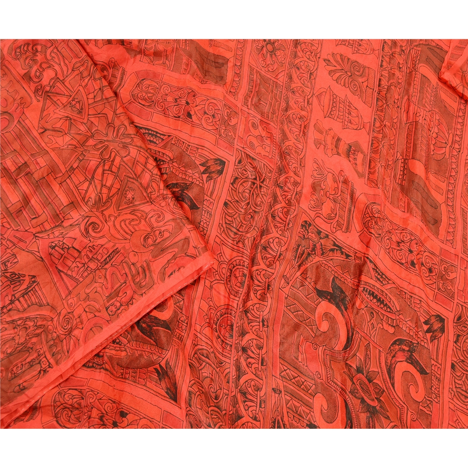 Sanskriti Vintage Red Indian Sarees 100% Pure Silk Printed Sari Craft Fabric, PR-58463-Red-100% Pure Silk-2