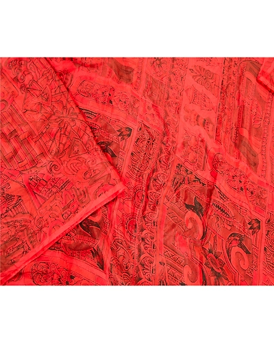Sanskriti Vintage Red Indian Sarees 100% Pure Silk Printed Sari Craft Fabric, PR-58463-Red-100% Pure Silk-2