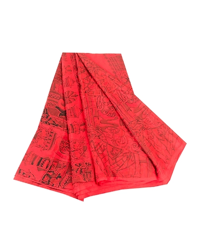 Sanskriti Vintage Red Indian Sarees 100% Pure Silk Printed Sari Craft Fabric, PR-58463-Red-100% Pure Silk-6