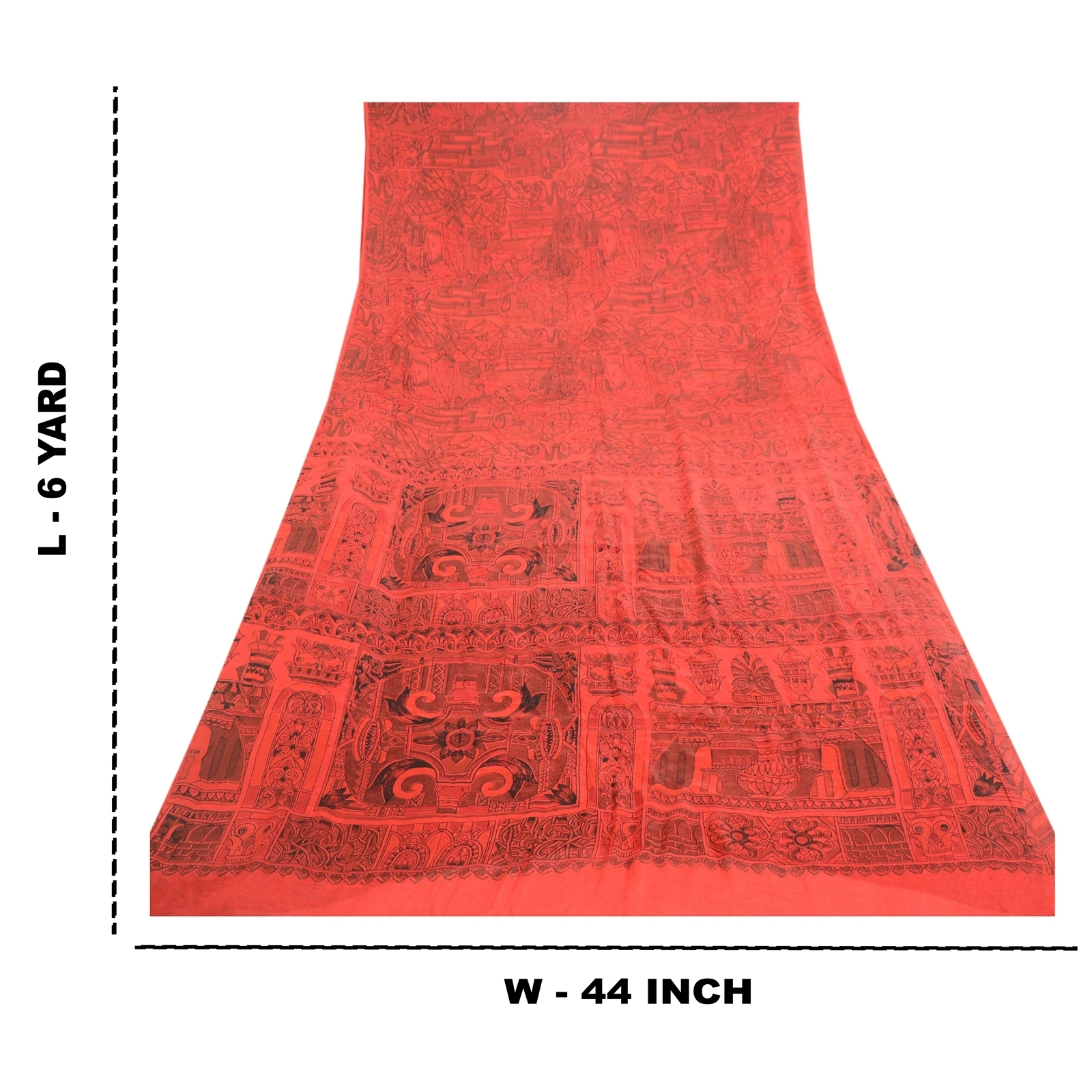 Sanskriti Vintage Red Indian Sarees 100% Pure Silk Printed Sari Craft Fabric, PR-58463-Red-100% Pure Silk-8