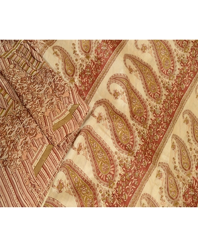 Sanskriti Vintage Brown Indian Sarees 100% Pure Silk Printed Sari Craft Fabric, PR-58476-Cream &amp; Brown-100% Pure Silk-1
