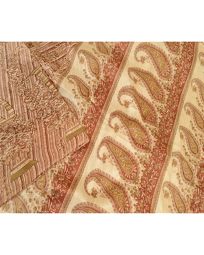 Sanskriti Vintage Brown Indian Sarees 100% Pure Silk Printed Sari Craft Fabric, PR-58476-Cream &amp; Brown-100% Pure Silk-2