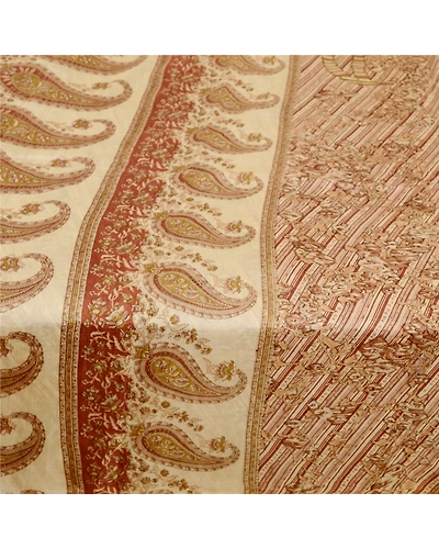 Sanskriti Vintage Brown Indian Sarees 100% Pure Silk Printed Sari Craft Fabric, PR-58476-Cream &amp; Brown-100% Pure Silk-3