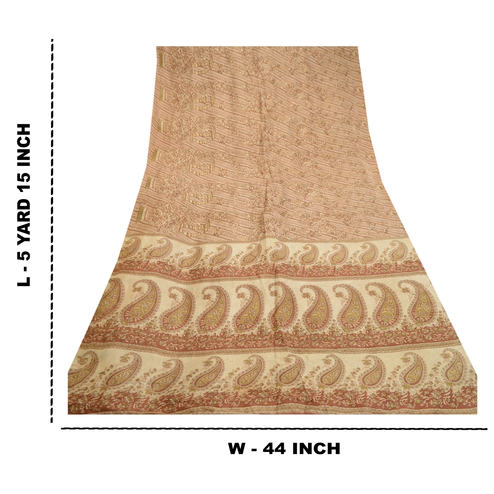 Sanskriti Vintage Brown Indian Sarees 100% Pure Silk Printed Sari Craft Fabric, PR-58476-Cream &amp; Brown-100% Pure Silk-8