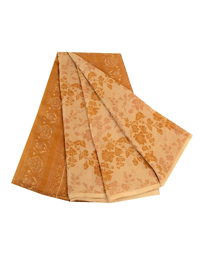 Sanskriti Vintage Beige Indian Sarees 100% Pure Silk Printed Sari Craft Fabric, PR-58477-Beige &amp; Mustard-100% Pure Silk-6