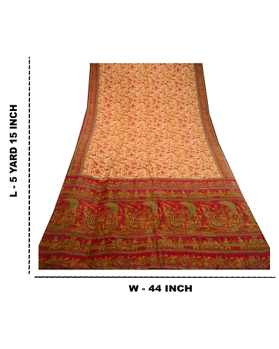 Sanskriti Vintage Indian Red Sarees Pure Silk Human Printed Sari Craft Fabric, PR-58499-Red-Printed Floral Design-Pure Silk-8