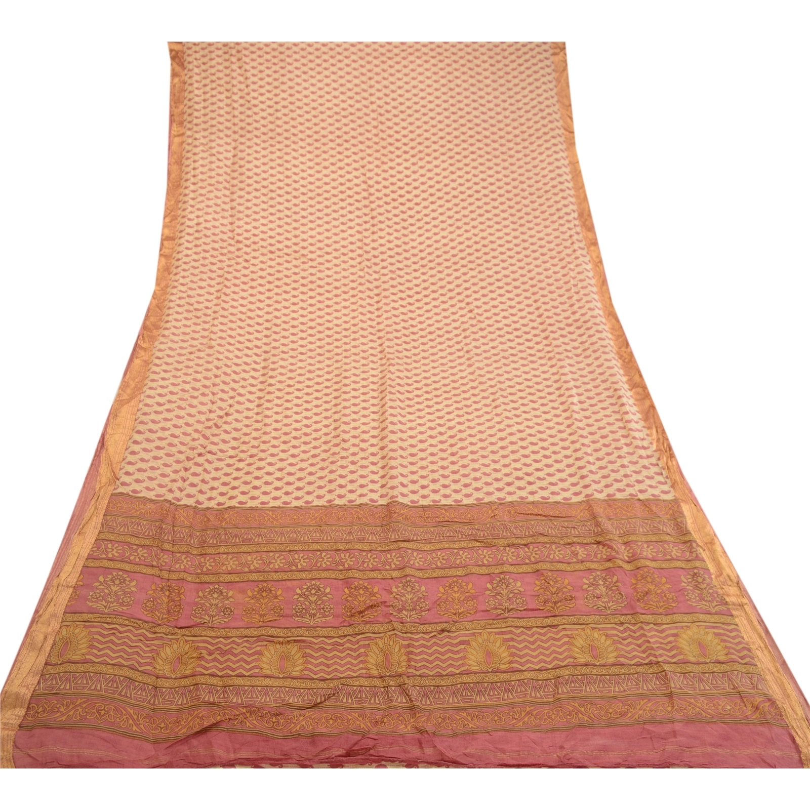 Sanskriti Vintage Pink Sarees Pure Silk Printed Zari Border Sari Craft Fabric, PR-58500-Pink-Printed Floral Design-Pure Silk-7