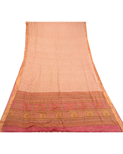 Sanskriti Vintage Pink Sarees Pure Silk Printed Zari Border Sari Craft Fabric, PR-58500-Pink-Printed Floral Design-Pure Silk-7