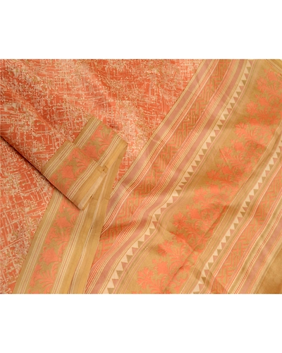 Sanskriti Vintage Peach Sarees 100% Pure Silk Printed Sari Floral Craft Fabric, PR-58503-Peach-Printed Floral Design-Pure Silk-1