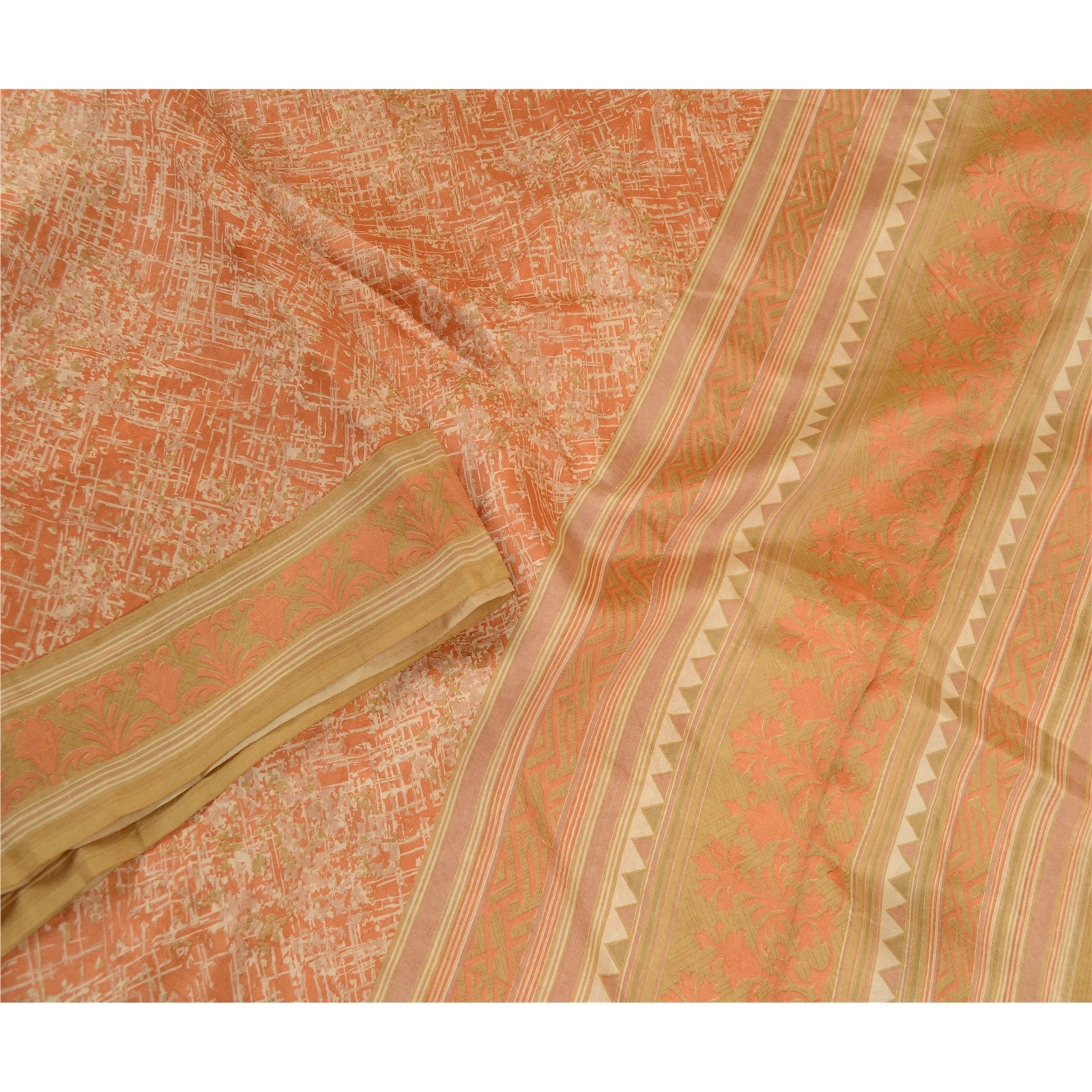 Sanskriti Vintage Peach Sarees 100% Pure Silk Printed Sari Floral Craft Fabric, PR-58503-Peach-Printed Floral Design-Pure Silk-2