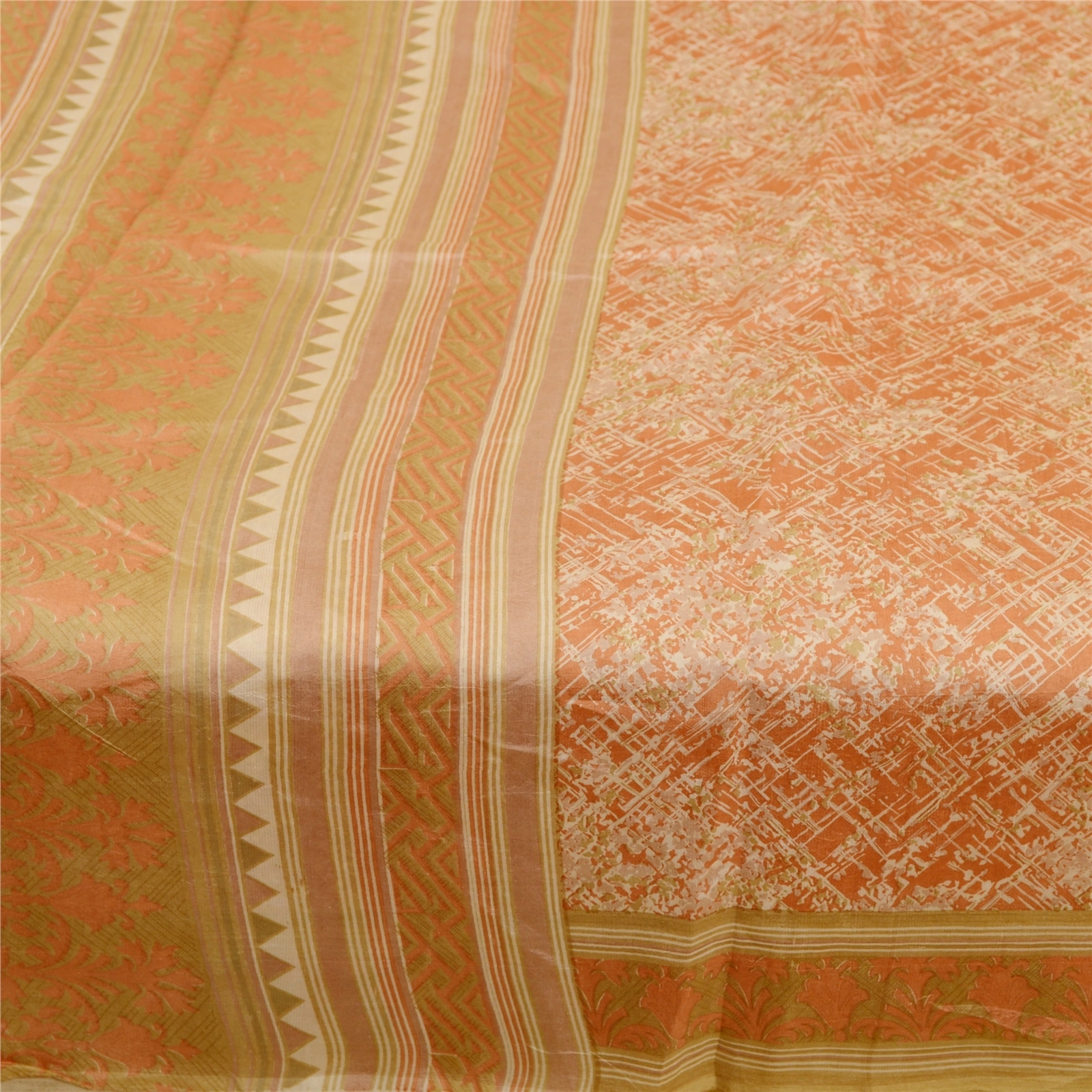 Sanskriti Vintage Peach Sarees 100% Pure Silk Printed Sari Floral Craft Fabric, PR-58503-Peach-Printed Floral Design-Pure Silk-5