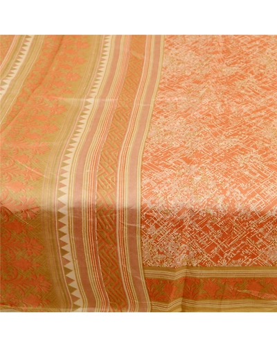 Sanskriti Vintage Peach Sarees 100% Pure Silk Printed Sari Floral Craft Fabric, PR-58503-Peach-Printed Floral Design-Pure Silk-5