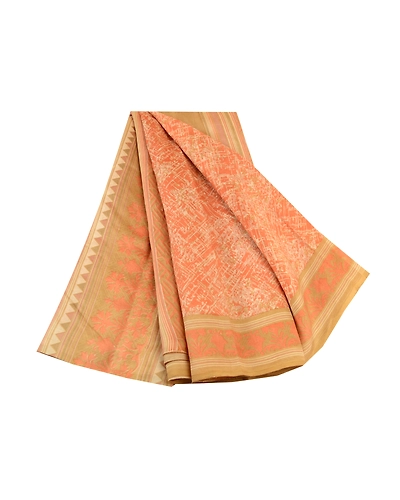 Sanskriti Vintage Peach Sarees 100% Pure Silk Printed Sari Floral Craft Fabric, PR-58503-Peach-Printed Floral Design-Pure Silk-6