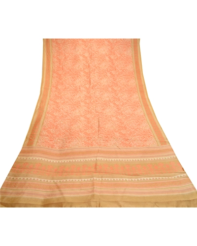 Sanskriti Vintage Peach Sarees 100% Pure Silk Printed Sari Floral Craft Fabric, PR-58503-Peach-Printed Floral Design-Pure Silk-7