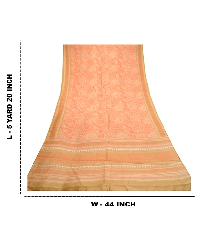 Sanskriti Vintage Peach Sarees 100% Pure Silk Printed Sari Floral Craft Fabric, PR-58503-Peach-Printed Floral Design-Pure Silk-8