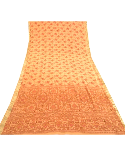 Sanskriti Vintage Brown Sarees Pure Silk Printed Zari Border Sari Craft Fabric, PR-58509-Brown-Printed Floral Design-Pure Silk-7