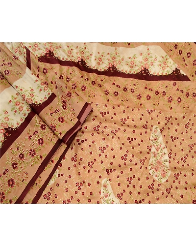 Sanskriti Vintage Salted Caramel Sarees Pure Silk Printed Sari 5Yd Craft Fabric, PR-58518-Salted Caramel-Printed Floral Design-Pure Silk-1