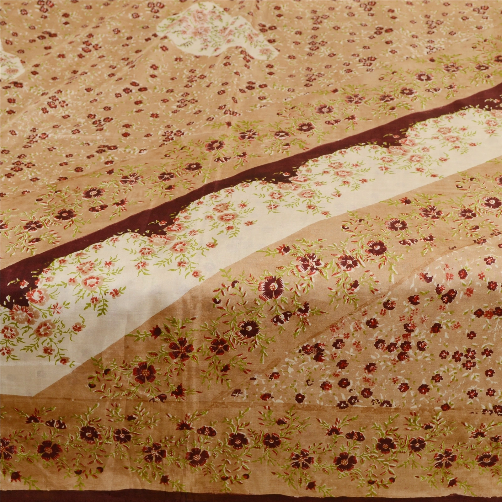 Sanskriti Vintage Salted Caramel Sarees Pure Silk Printed Sari 5Yd Craft Fabric, PR-58518-Salted Caramel-Printed Floral Design-Pure Silk-3