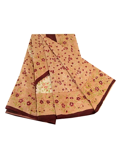 Sanskriti Vintage Salted Caramel Sarees Pure Silk Printed Sari 5Yd Craft Fabric, PR-58518-Salted Caramel-Printed Floral Design-Pure Silk-6