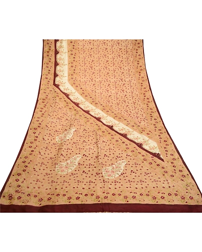 Sanskriti Vintage Salted Caramel Sarees Pure Silk Printed Sari 5Yd Craft Fabric, PR-58518-Salted Caramel-Printed Floral Design-Pure Silk-7