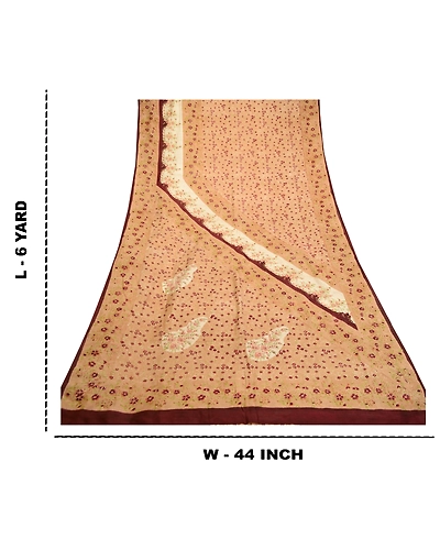 Sanskriti Vintage Salted Caramel Sarees Pure Silk Printed Sari 5Yd Craft Fabric, PR-58518-Salted Caramel-Printed Floral Design-Pure Silk-8