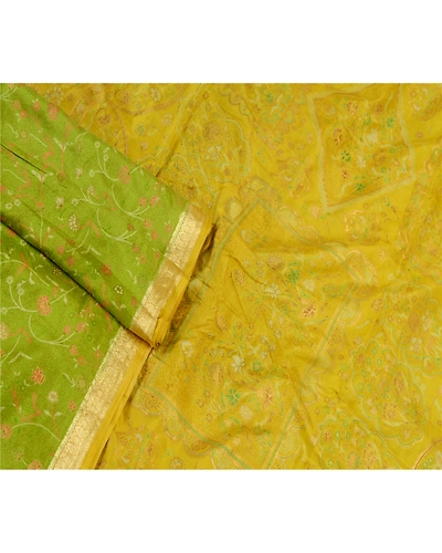 Sanskriti Vintage Green Golden Printed Sarees Pure Silk Sari Soft Craft Fabric, PR-58536-Green-Printed Floral Design-Pure Silk-1