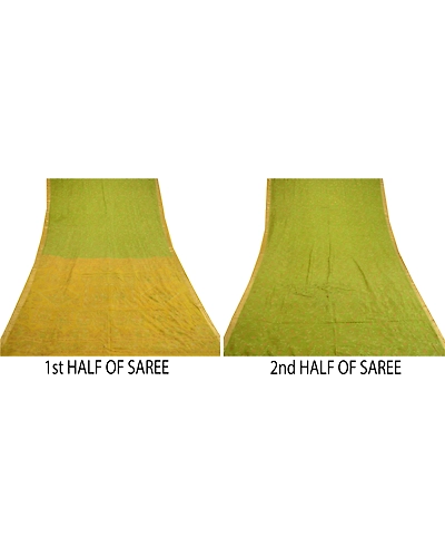 Sanskriti Vintage Green Golden Printed Sarees Pure Silk Sari Soft Craft Fabric, PR-58536-Green-Printed Floral Design-Pure Silk-4