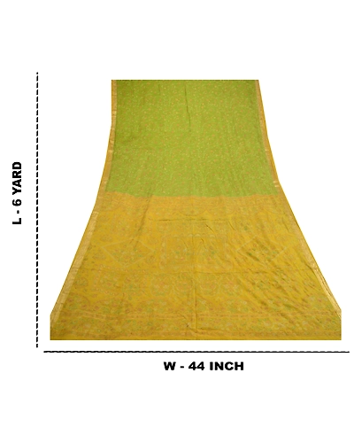 Sanskriti Vintage Green Golden Printed Sarees Pure Silk Sari Soft Craft Fabric, PR-58536-Green-Printed Floral Design-Pure Silk-8