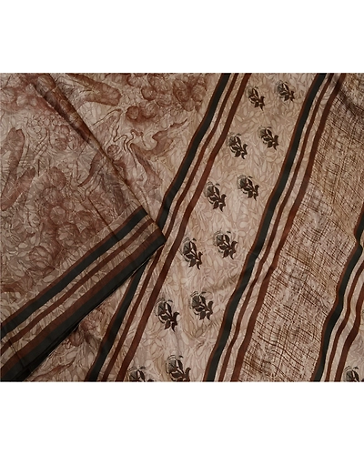 Sanskriti Vintage Gray Printed Sarees 100% Pure Silk Sari 5Yd Soft Craft Fabric, PR-58544-Gray-Printed Floral Design-Pure Silk-2