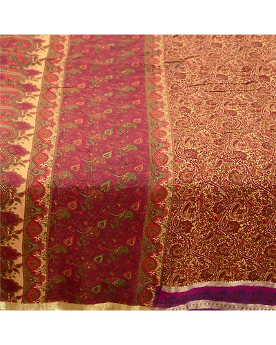 Sanskriti Vintage Dark Red Sarees Pure Silk Print Zari Border Sari Craft Fabric, PR-58547-Dark Red-Printed Floral Design-Pure Silk-3