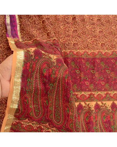 Sanskriti Vintage Dark Red Sarees Pure Silk Print Zari Border Sari Craft Fabric, PR-58547-Dark Red-Printed Floral Design-Pure Silk-5