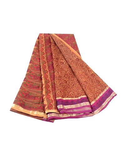 Sanskriti Vintage Dark Red Sarees Pure Silk Print Zari Border Sari Craft Fabric, PR-58547-Dark Red-Printed Floral Design-Pure Silk-6