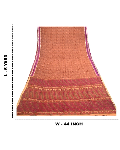 Sanskriti Vintage Dark Red Sarees Pure Silk Print Zari Border Sari Craft Fabric, PR-58547-Dark Red-Printed Floral Design-Pure Silk-8