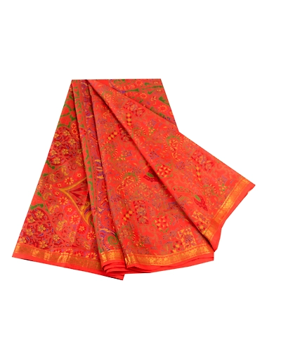 Sanskriti Vintage Red Sarees Pure Silk Printed Zari Border Sari 5Yd Craft Fabric, PR-58549-Red-Printed Floral Design-Pure Silk-6