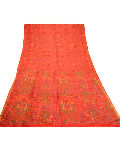 Sanskriti Vintage Red Sarees Pure Silk Printed Zari Border Sari 5Yd Craft Fabric, PR-58549-Red-Printed Floral Design-Pure Silk-7