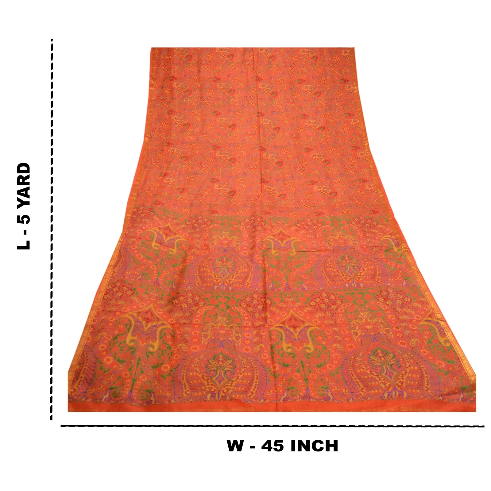 Sanskriti Vintage Red Sarees Pure Silk Printed Zari Border Sari 5Yd Craft Fabric, PR-58549-Red-Printed Floral Design-Pure Silk-8