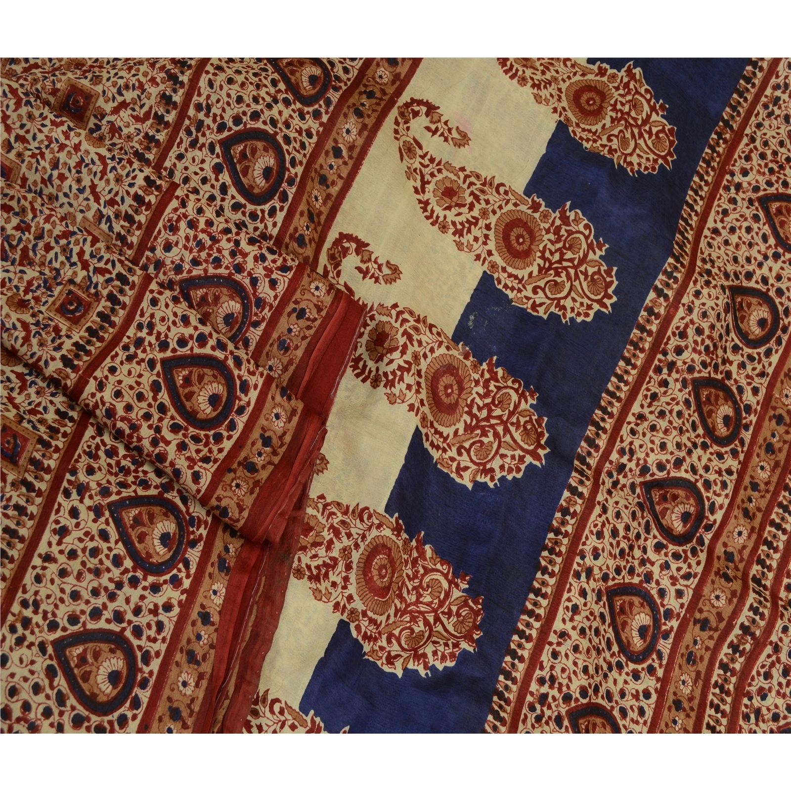 Sanskriti Vintage Red Sarees Indian 100% Pure Silk Printed Sari 5Yd Craft Fabric, PR-58565-Red-Printed Floral Design-Pure Silk-2