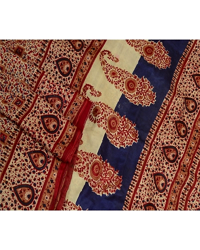 Sanskriti Vintage Red Sarees Indian 100% Pure Silk Printed Sari 5Yd Craft Fabric, PR-58565-Red-Printed Floral Design-Pure Silk-2