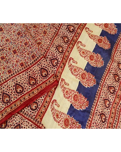 Sanskriti Vintage Red Sarees Indian 100% Pure Silk Printed Sari 5Yd Craft Fabric, PR-58565-Red-Printed Floral Design-Pure Silk-3